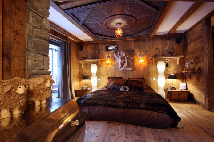 wooden ceiling in chalet style