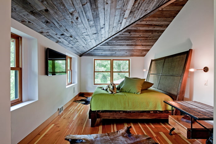wooden ceiling in the attic