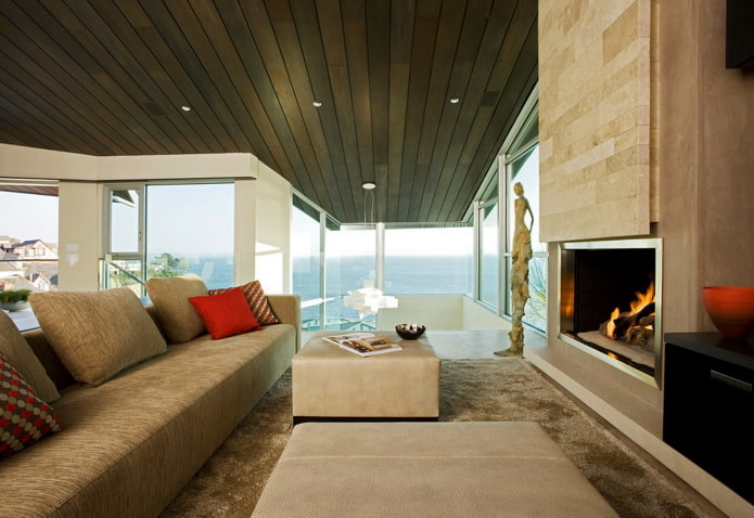 brown wooden ceiling in the living room