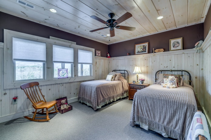 wooden ceiling in the children's room interior