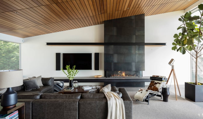 wooden ceiling in the living room
