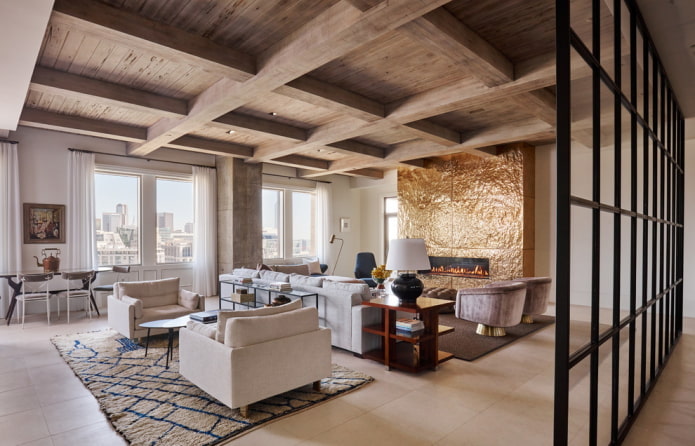 wooden ceiling in the living room