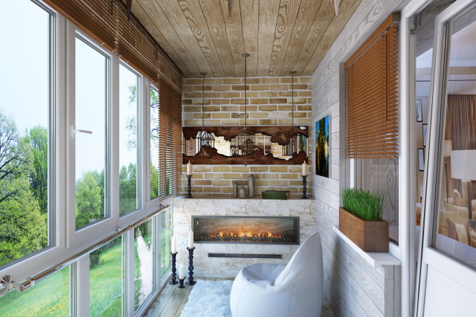 wooden ceiling on the loggia