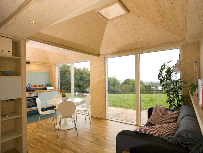 ceiling board in the kitchen-living room interior