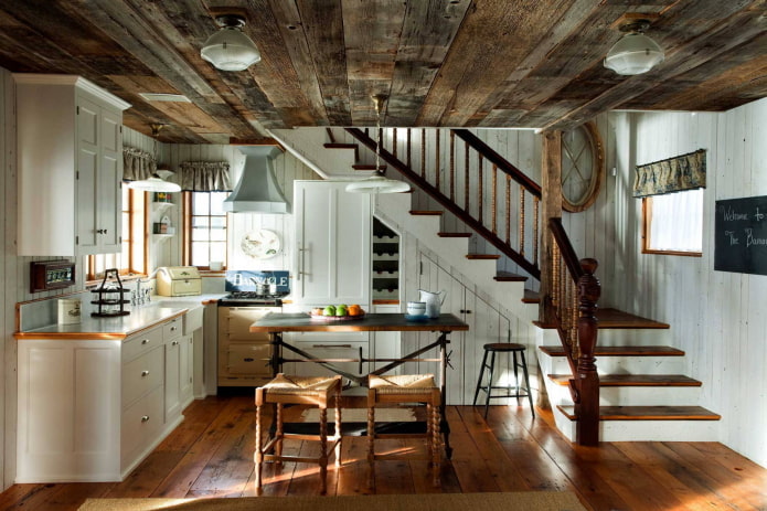 antique wooden ceiling in the kitchen
