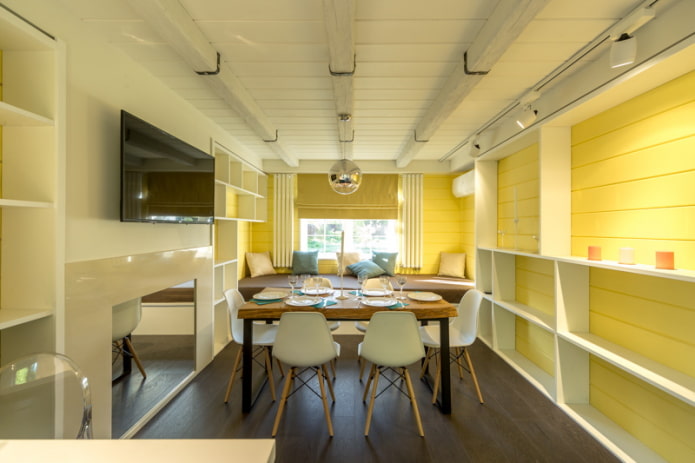 wooden ceiling with beams