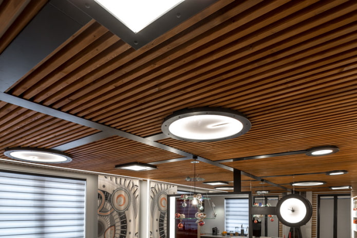 ceiling made of wooden slats 