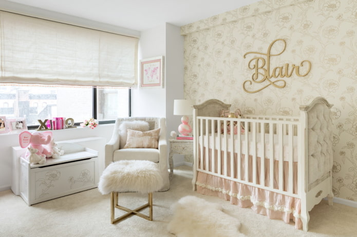 decor and textiles in the interior of the nursery for the baby