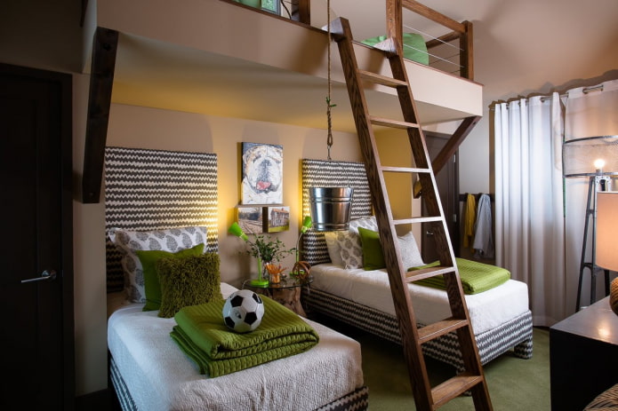 interior of a bedroom for three boys