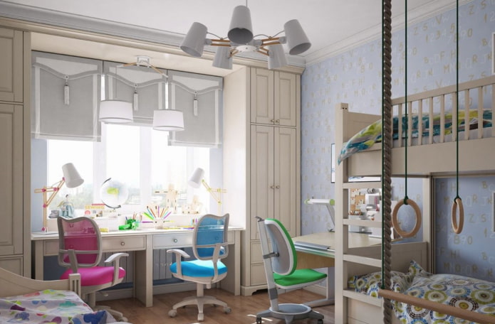 room design for three children of different sexes