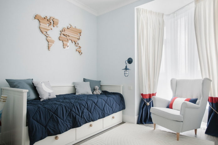color scheme of a children's bedroom in a marine style