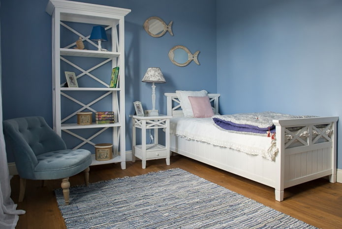 interior of a girl's nursery in a marine style