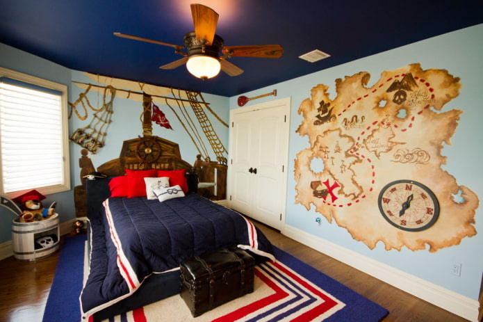 children's room interior for a boy in a marine style