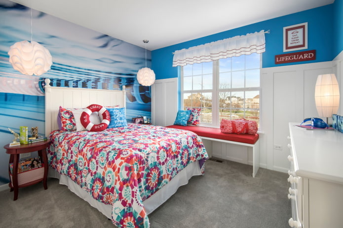 teenager bedroom interior in a marine style
