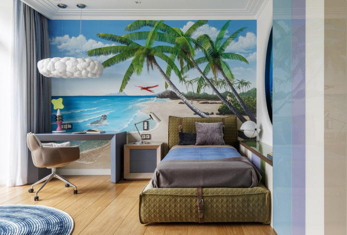 decoration of a children's bedroom in a marine style