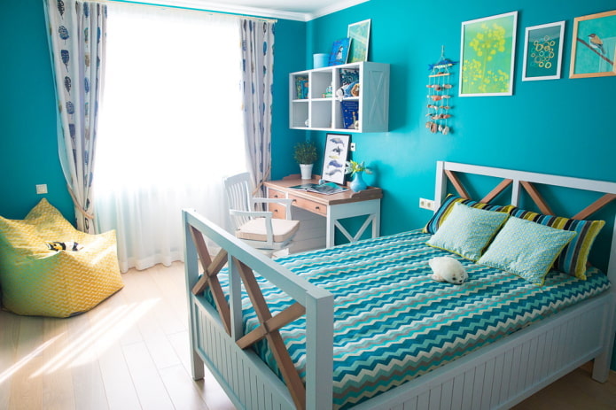 interior of a girl's nursery in a marine style