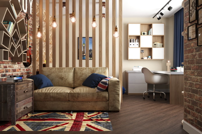 furniture in the interior of a children's room in an industrial style
