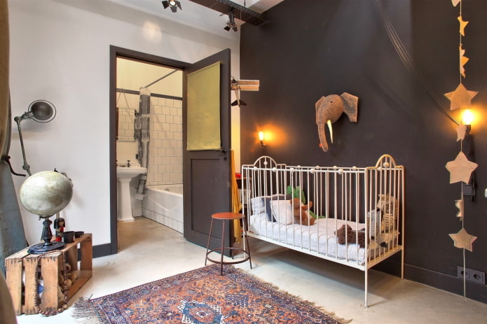 furniture in the interior of a children's room in an industrial style