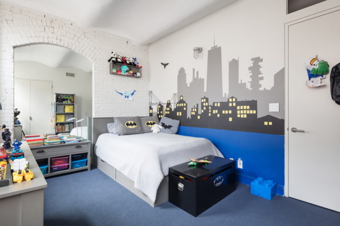 interior of a boy's nursery in a loft style
