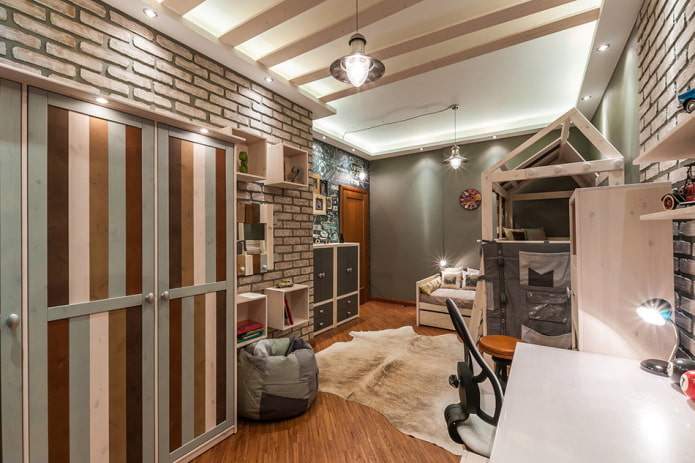 lighting design in the interior of a children's room in an urban style