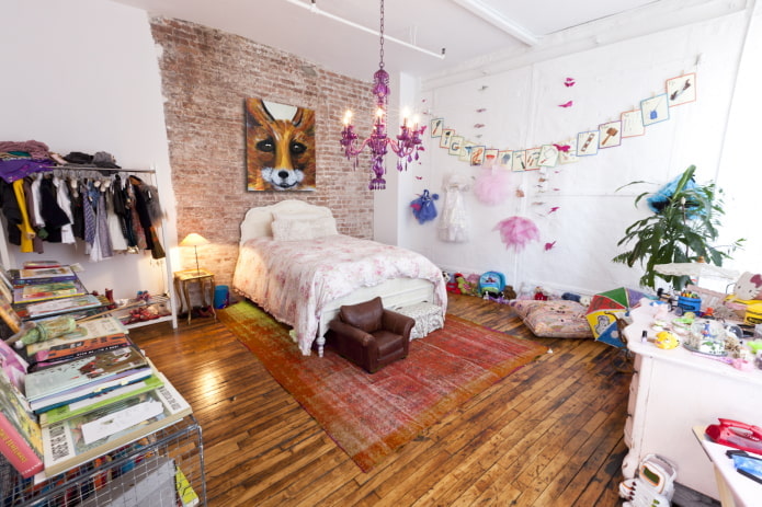 loft style nursery for girls