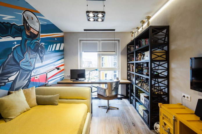 teenager room interior in loft style