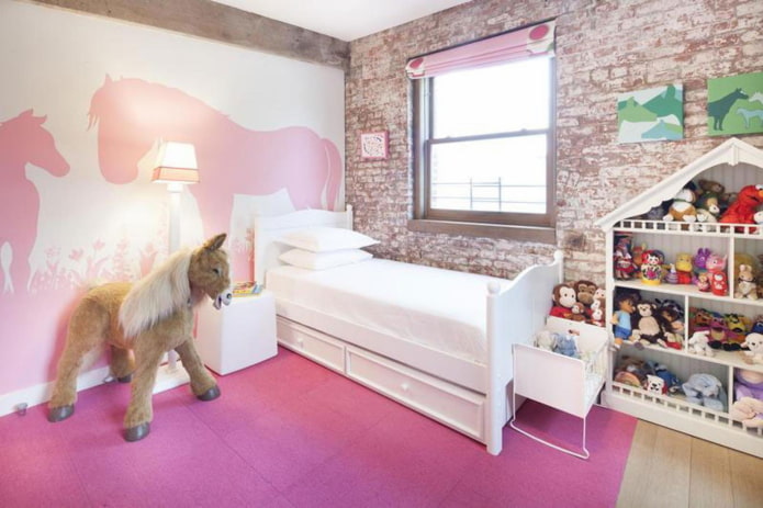loft style nursery for girls