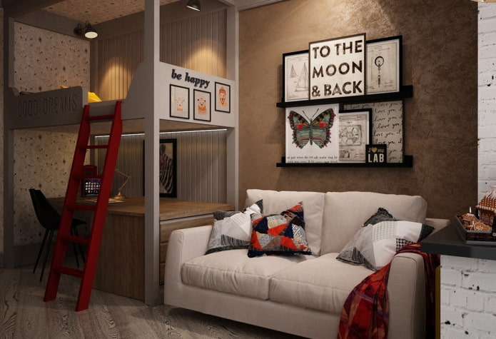 interior of a girl's nursery in a loft style
