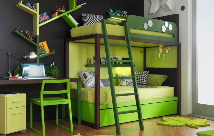 light green bunk bed in a nursery