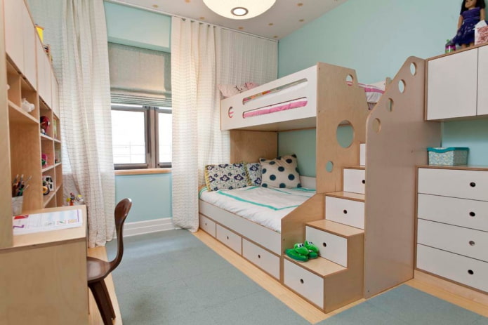 a two-tier model made of fiberboard in a children's room