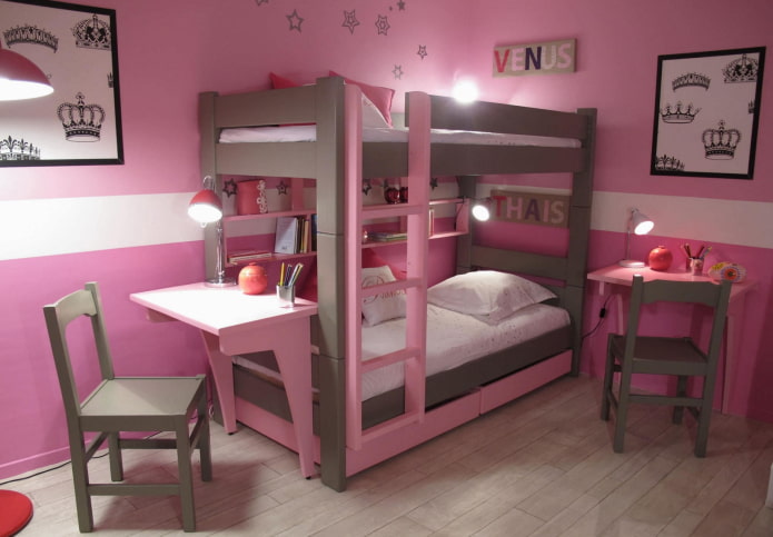 two-tier model with a table in the children's room