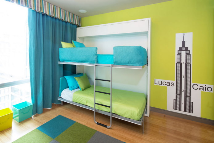 bunk bed-transformer in a children's room