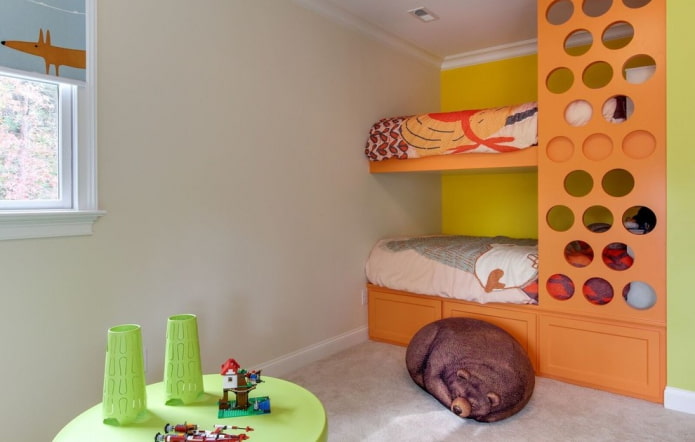 orange bunk bed in the nursery