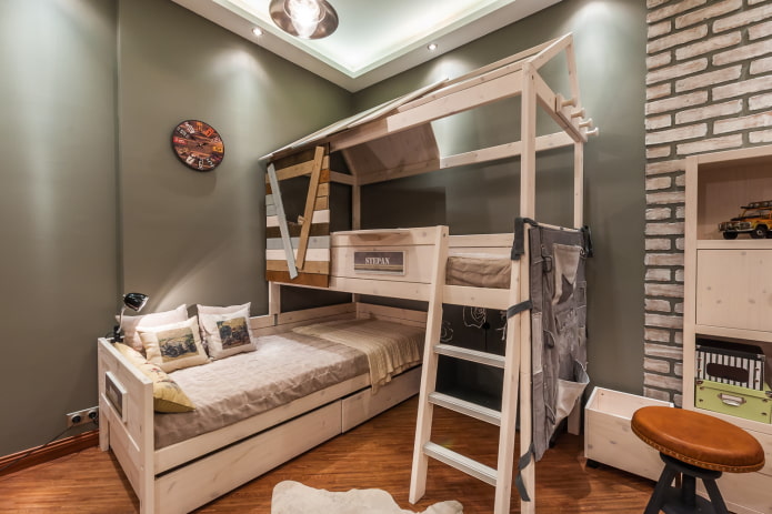 corner bunk bed in a child's room