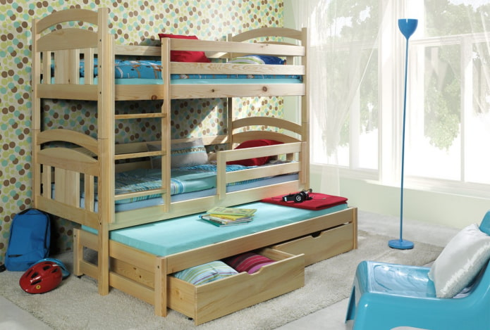 two-tier model in a children's room for three children