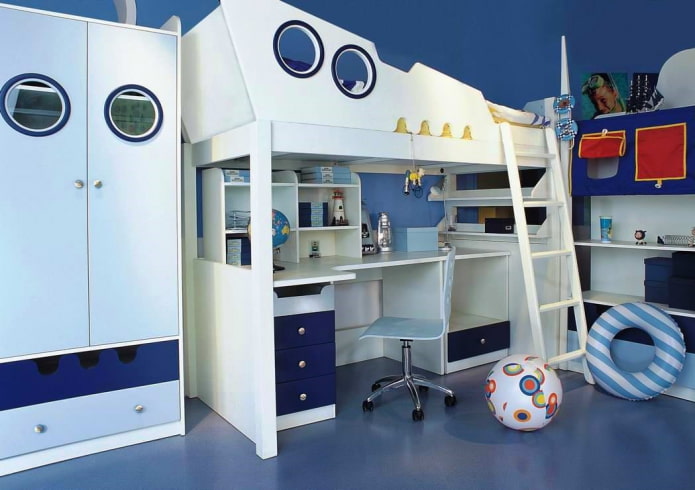 two-tier model in a children's room in a marine style