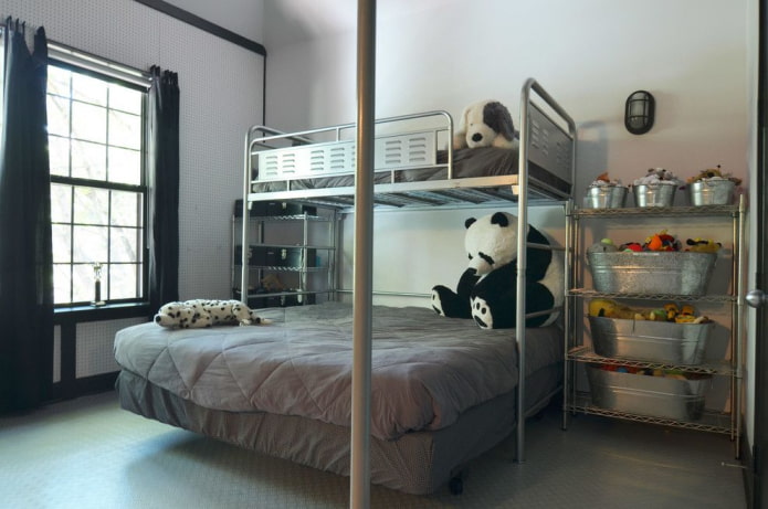 a bunk bed in a children's room in the loft style