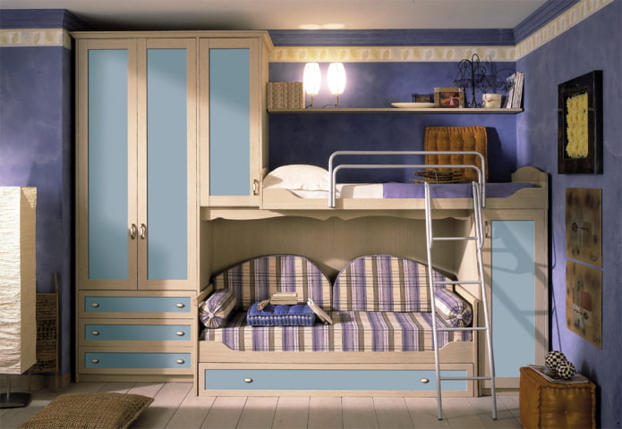 bunk bed with a sofa in the children's room