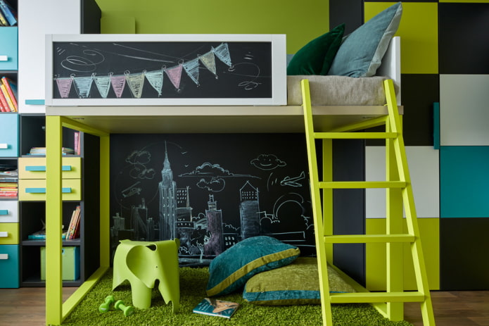 bunk loft bed in a child's room