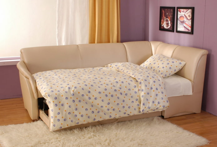 folding sofa with eco-leather upholstery in the interior
