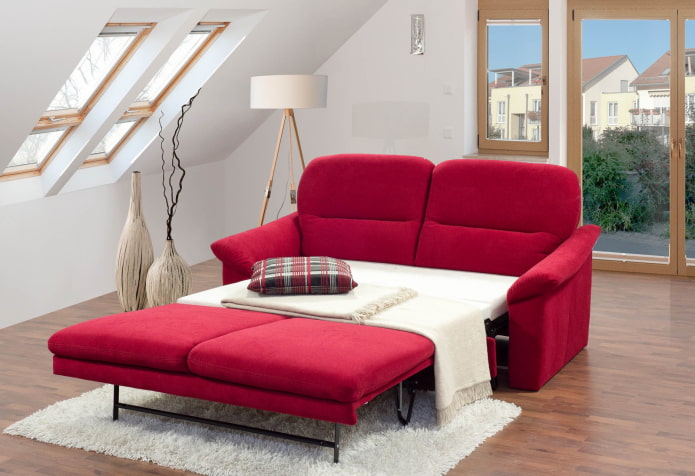 red sofa bed in the interior