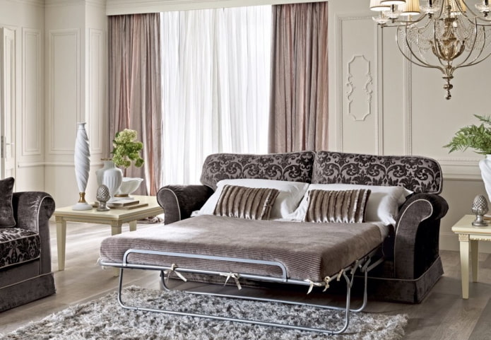 folding sofa with armrests in the interior