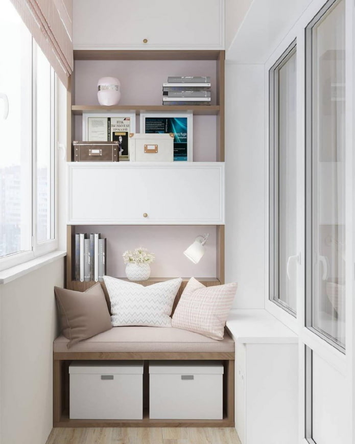 built-in sofa in the interior of the loggia