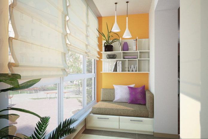 sofa with storage drawers on the loggia