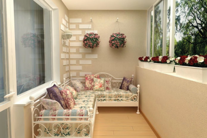 corner sofa in the interior of the loggia