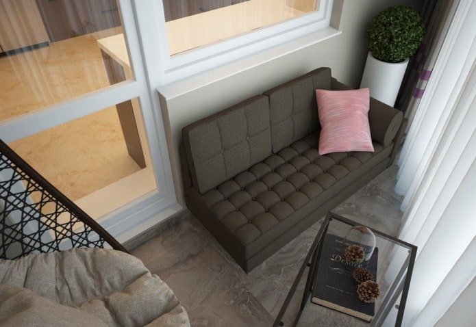 free-standing sofa in the interior of the loggia