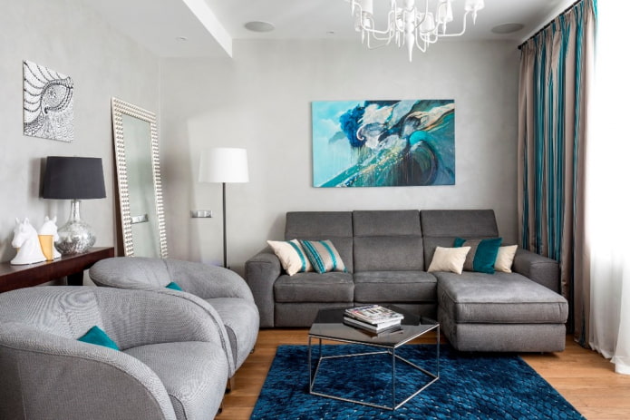 sofa model with a gray ottoman in the interior