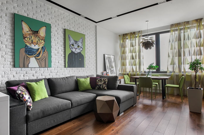 sofa model with an ottoman in the interior of the living room