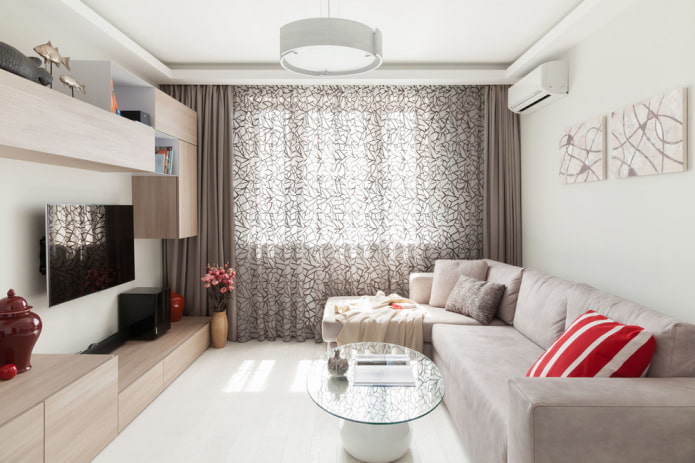 Corner sofa in a snow-white living room