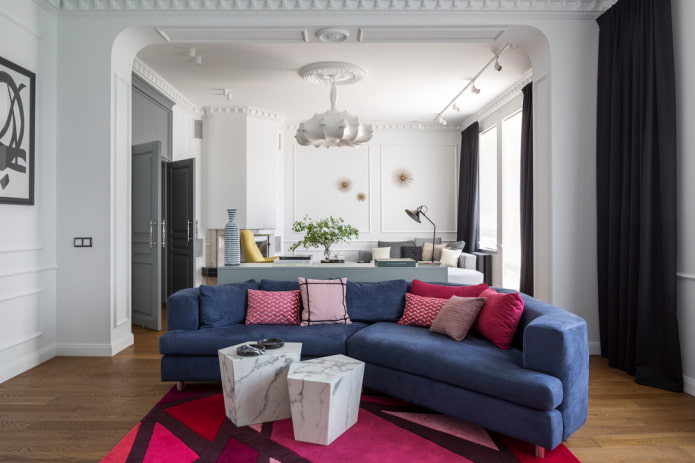 Blue semicircular sofa